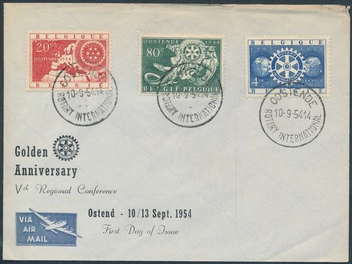 LS84398 Belgium 1954 airmail rotary anniversary FDC used