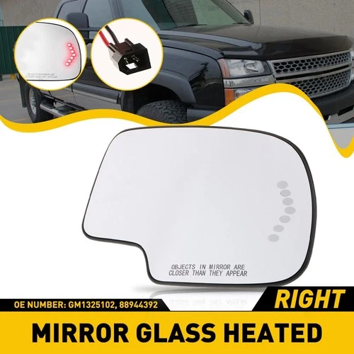 Mirror Glass Heated Signal Turn Passenger Side RH for 03-2007 Chevy GMC Cadillac