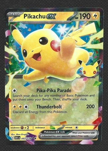 Pokemon 30th Celebration Pikachu ex 053/128 Double Rare Holo Near Mint - product listing photo