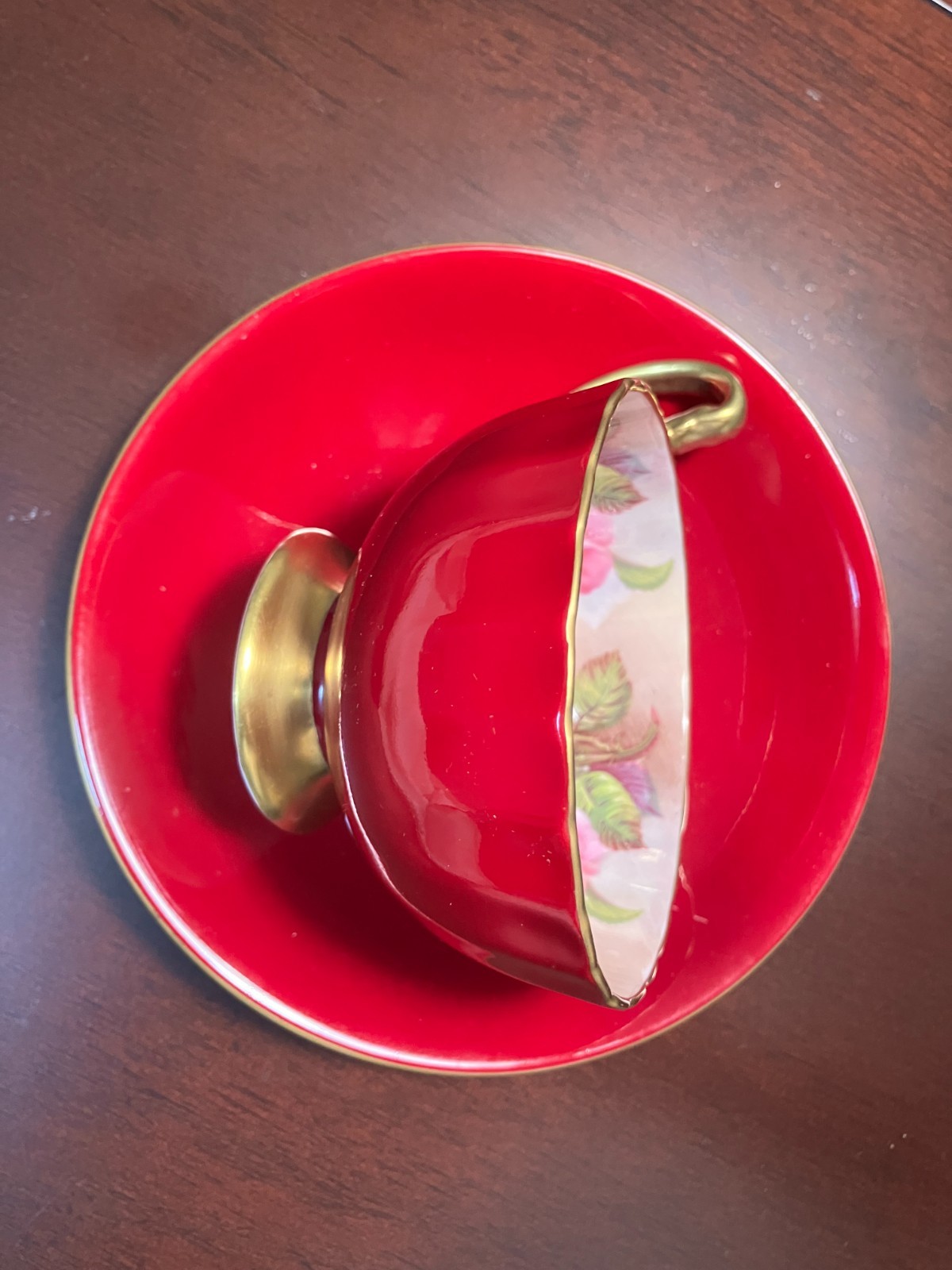 AYNSLEY 4 PINK CABBAGE ROSES DESIGN   - TEA CUP & SAUCER SET