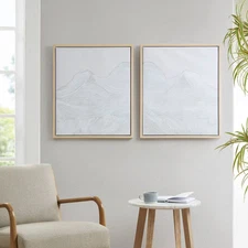 2pc Desert Serenity Hand Embellished Abstract Framed Canvas Wall Art Set Ivory
