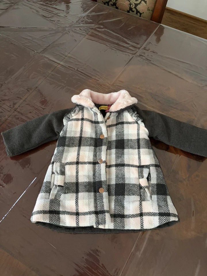 Penelope Mack | Vestido Abrigo de Invierno Rosa Negro Forrado a Cuadros Talla 12 meses Foto 2 de 4