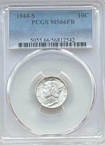 1944‑S Mercury Dime PCGS MS66FB Full Bands Gem BU WWII Silver 10C Coin #314