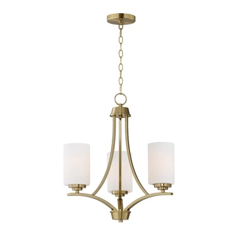 Satin Brass Three Light Chandelier from the Deven Collection - Picture 1 of 4