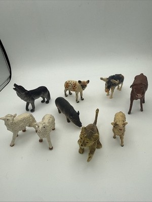 9 VTG Plastic & Vinyl Toy Farm Safari Wild Animals various Brands Sheep , Boar
