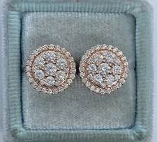 2Ct Lab Created Diamond Round Cluster Stud Earrings 14K Rose Gold Plated