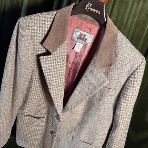 Vintage J.L. Colebrook Wool Blend Blazer Brown Houndstooth Tweed S 38R