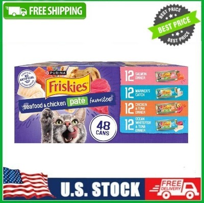 48 Count Purina Friskies Pate Soft Seafood & Chicken Variety Pack Wet Cat Food