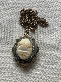 Vintage antique cameo locket pendant brass copper