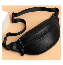 Genuine Leather Sling Bag Crossbody Waist Bag Men Chest Pack Black Casual Korea