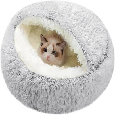 Cat Bed Round Plush Fluffy Hooded Cat Bed Cave,Cozy for Indoor Small Dog Beds