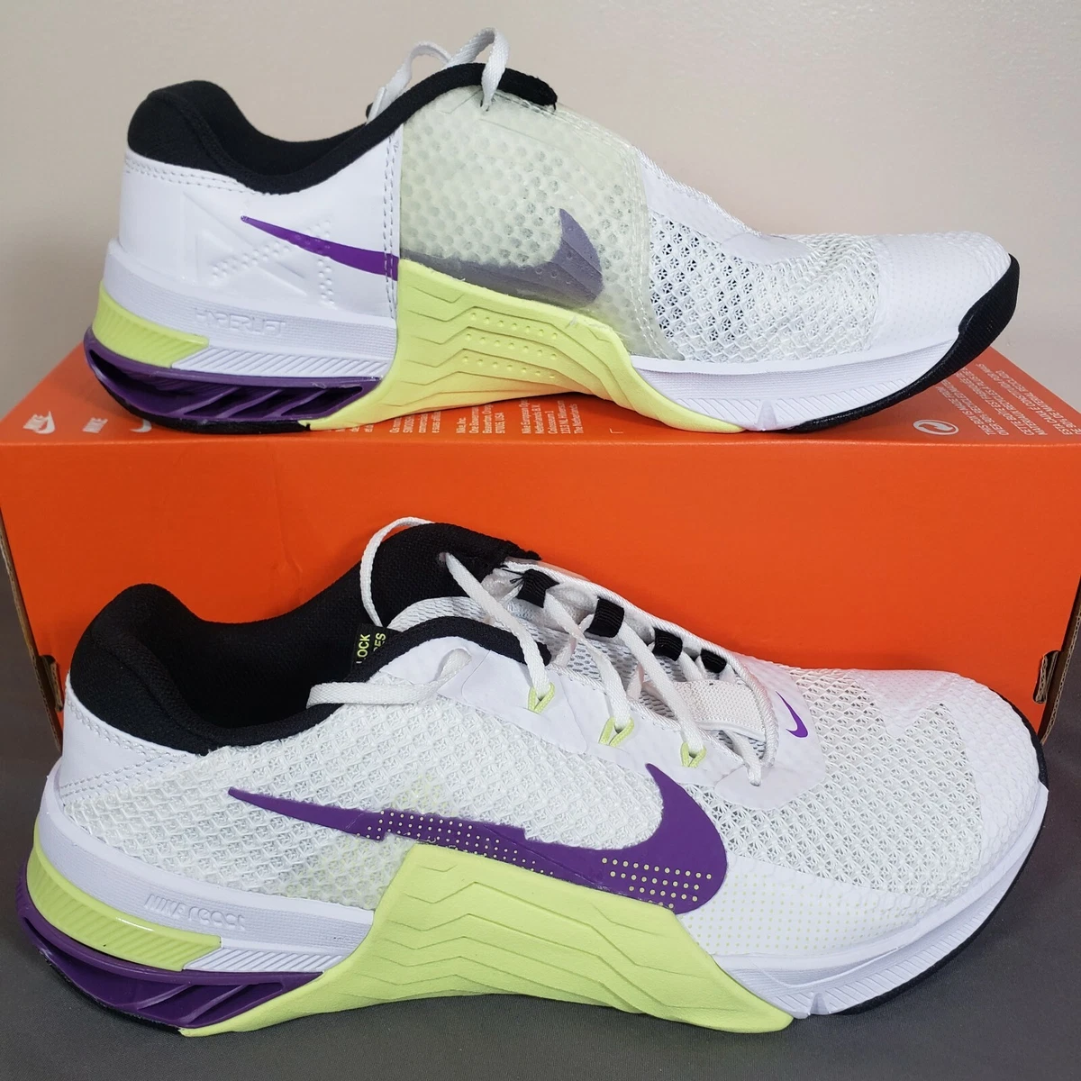 Nike Metcon 7 Training Shoe White Yellow Purple Womens Size 9 New
