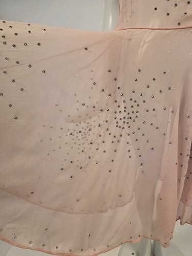 FLAPPER 1920’S PETAL PINK SILK CHIFFON WALTZ DRESS W RHINESTONE SPRAY - AS ACQ - Picture 5 of 10