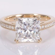 3CT Princess Cut Moissanite Solitaire Engagement Ring 14K Yellow Gold Plated