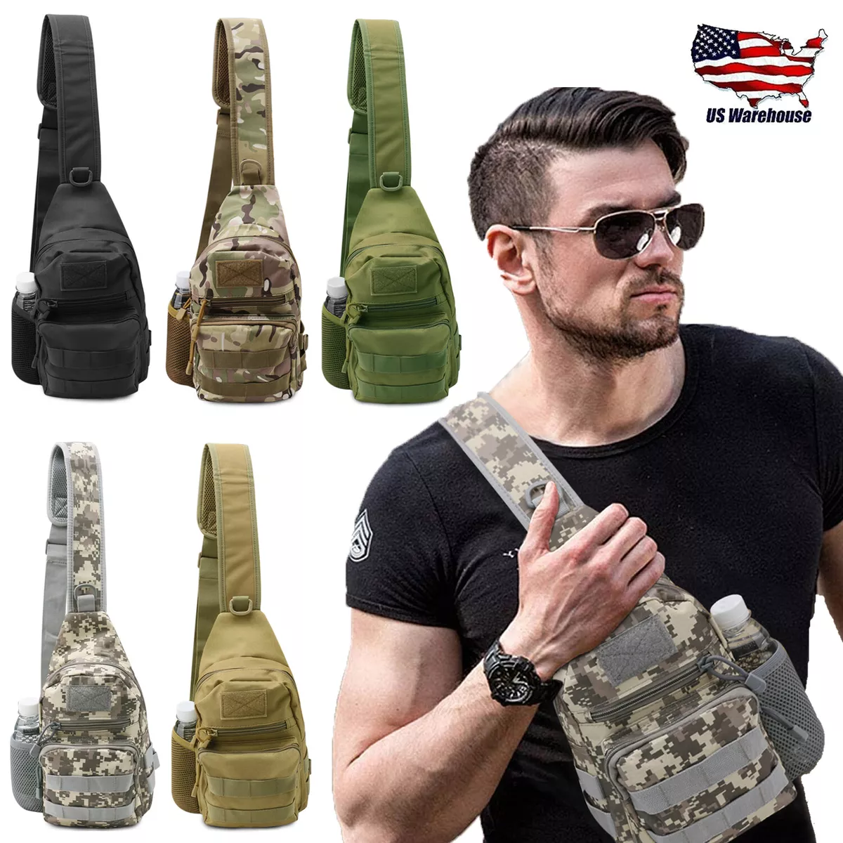 Men Outdoor Tactical Backpack Shoulder Sling Bag Chest Pack Sport Travel  Hiking