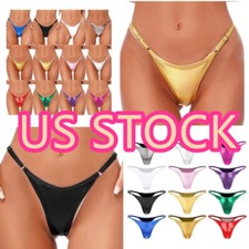  Womens Shiny T-back Briefs Metallic Micro G-string Thongs Knickers Underwear