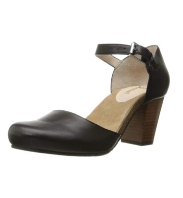 Sudini “Cam” 8M Covered Toe Dress Pump Black Cork Stack Block Heel Strappy 