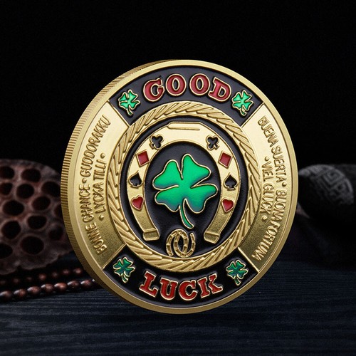 Gift Challenge Coin Collectible Medal Green Clover Good Luck Poker Chips Casino - Picture 4 of 11