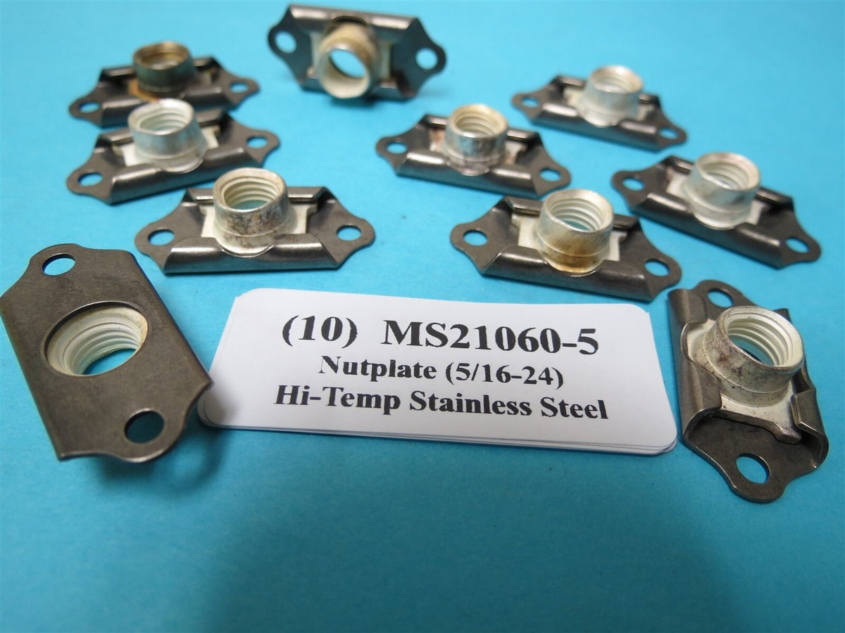 5/16-24 Silver-Plate Stainless MS21060-5 Hi-Temp Nutplate Military