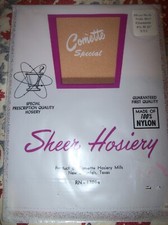 Vintage Comette Micro Mesh Sheer Seamless Nylon Garter Stockings Size 9.5 32"