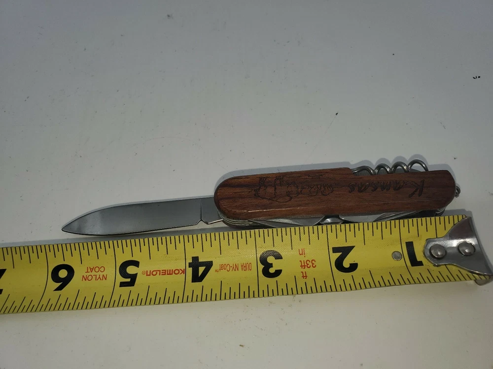 Multi-tool Pocket Knife Bob Kansas Buffalo Engraved  On Wood  Handle
