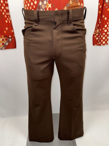 Mens Pants 29 28 Flare Leg Brown Polyester 1960s Vintage Disco Leisure Suit Mod - Picture 5 of 16
