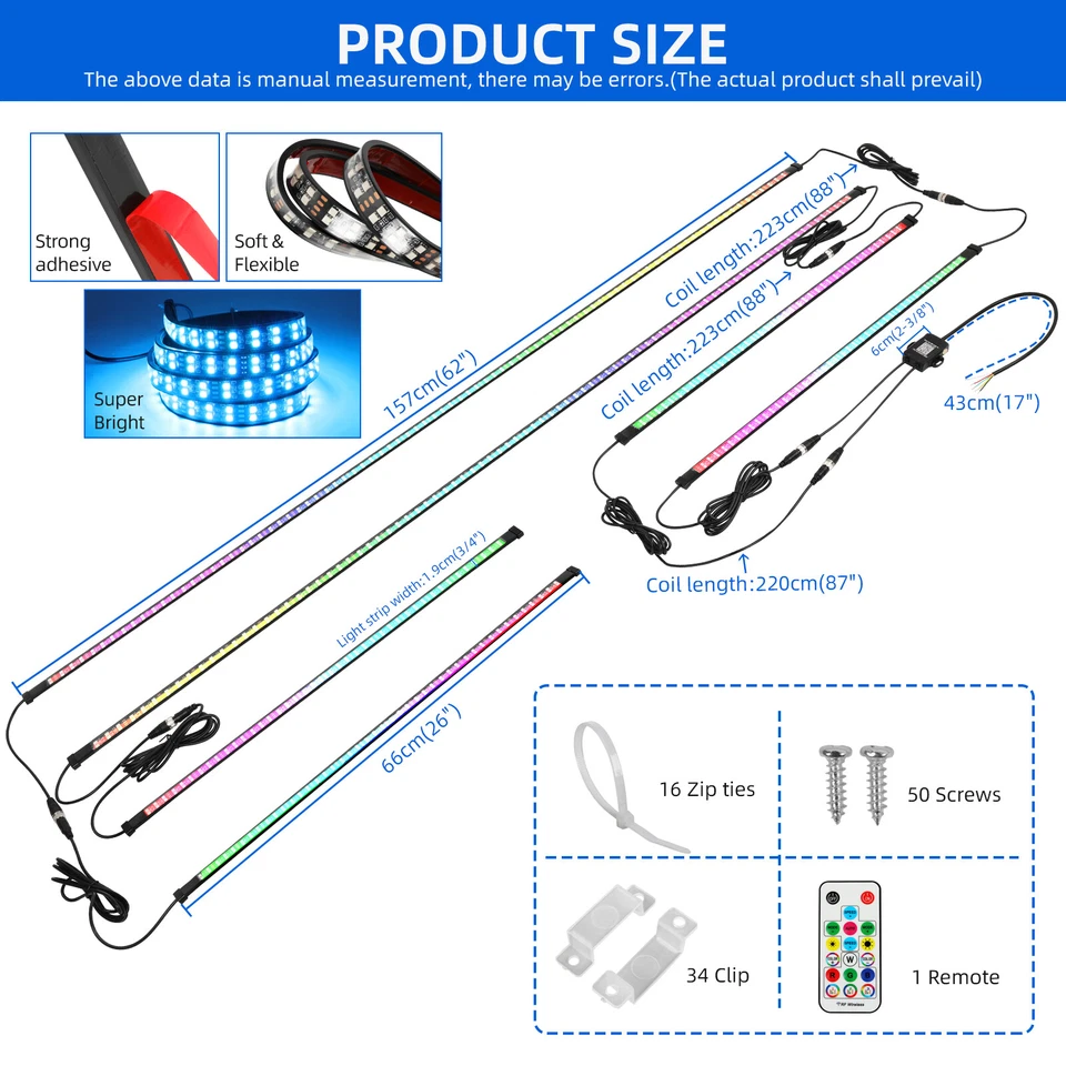 6PCS Double Row RGB Underglow LED Strip Neon Light Kit For Lexus LC500 LC500h - Изображение 2 из 4