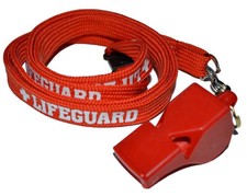 LIFEGUARD RED / WHITE WHISTLE TUBE LANYARD  WITH SAFETY BREAK LIFE GUARD CLASSIC