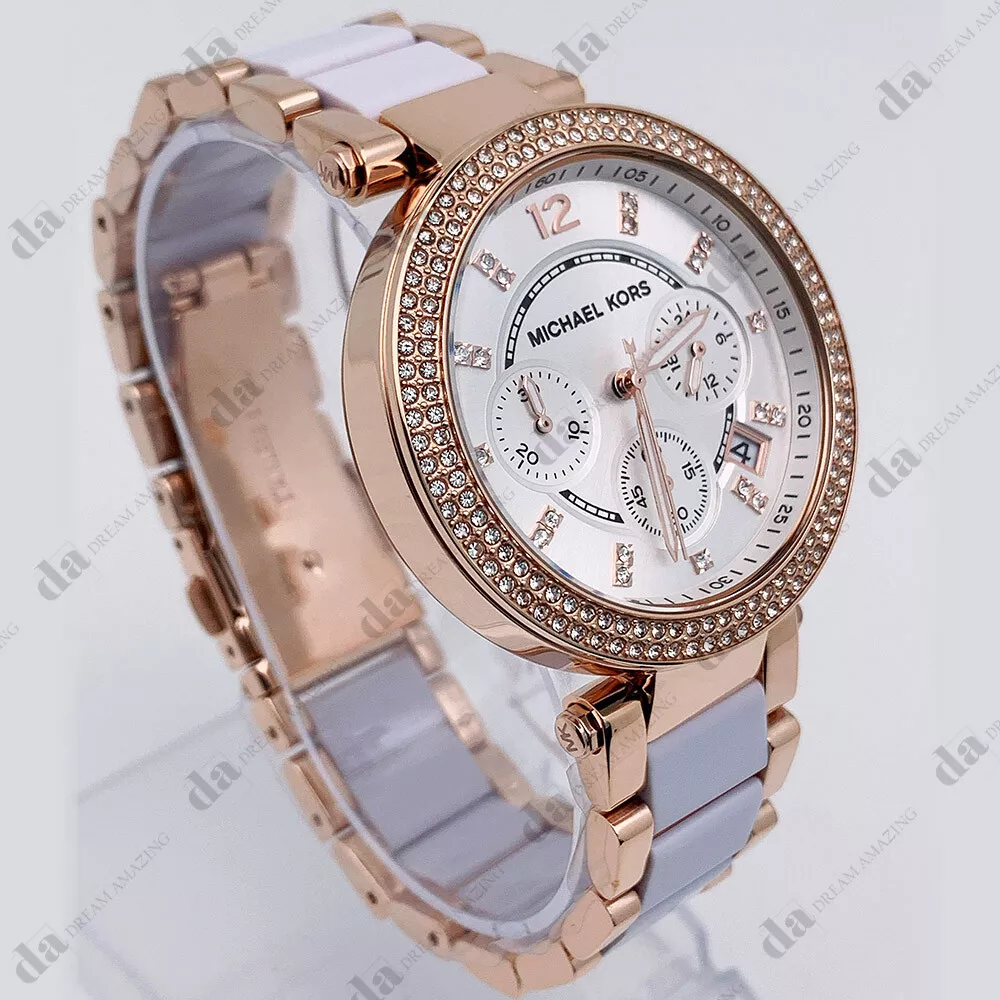 New Michael Kors MK5774 Ladies Chronograph Rose-Gold White Face
