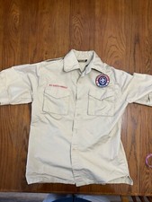 Boy Scouts of America Uniform Youth Shirt Large Tan Sewn on patches