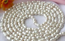 Long 50'' 10x15mm White Natural Baroque Peanut Double Pearl Necklace