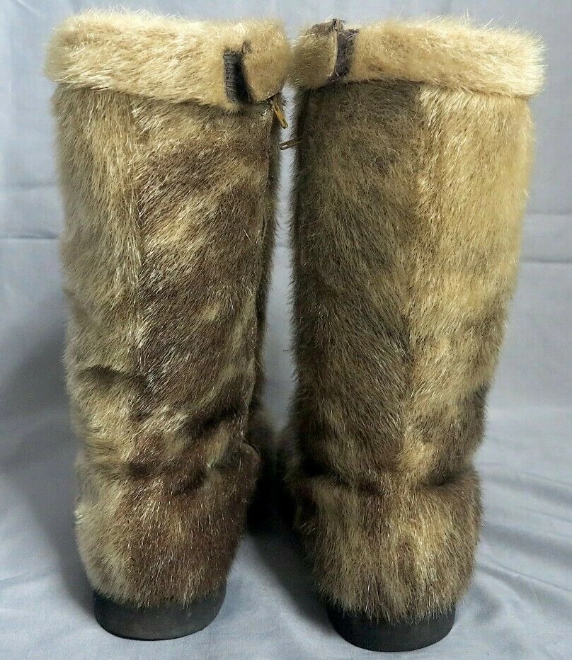 vintage 1960s EDDIE BAUER shearling sheepskin CAMP BOOTIE moccasin TALON ZIPPER - Image 3 of 4