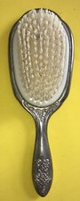 VTG Vanity Heavy Silver Plate Metal Hair Brush with Raised Floral Design 8"