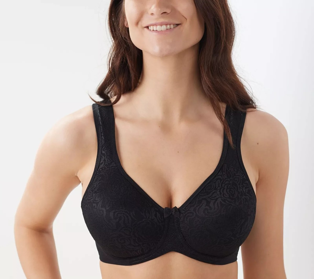 Breezies Wild Rose Lace Seamless Underwire Bra Black 48DDD A260366