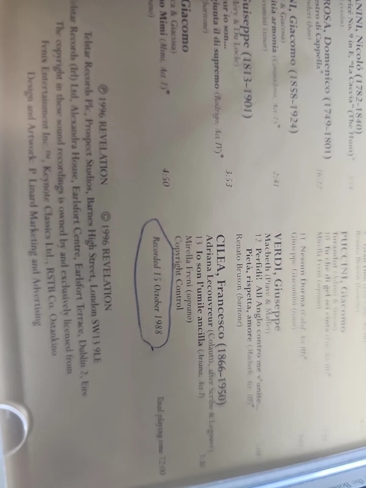 Opera CD Mirella Freni La Scala At The Bolshoi Live Performances 1988 RV10028 Foto 4 de 4