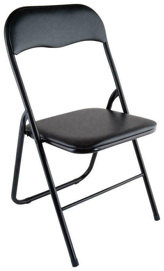 Silla plegable color negro acolchada estructura metálica apilable antideslizante
