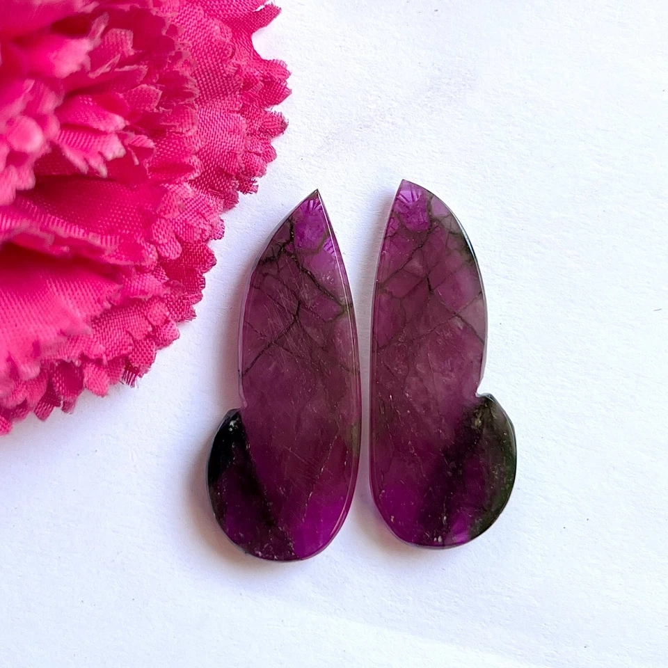 Natural Tourmaline Rabbit Ear Carving pair 64 carats Loose gemstone for Jewelry - Image 2 of 4