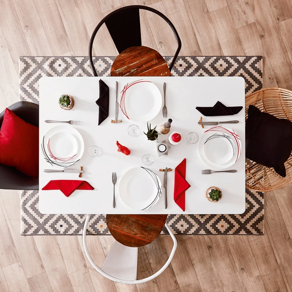 Arcopal By Luminarc Domitille 18pc Opal Glass Black Red Lined Dinner Set Plates - Image 3 of 4