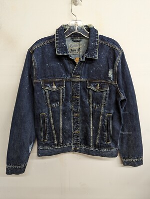 Gilded Age Mens Japanese Selvedge Denim Jacket  Destroyed Optic Blue Size Small