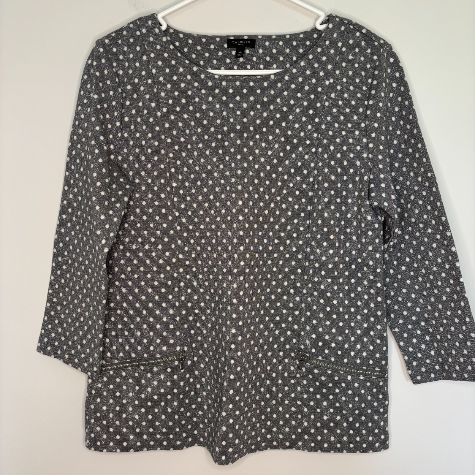 TALBOTS Petite Medium Silver Gray Pullover Polka … - image 1