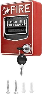 Wired Fire Alarm Pull Station Dual Action Panic Button 9-28VDC w/ 2 Keys