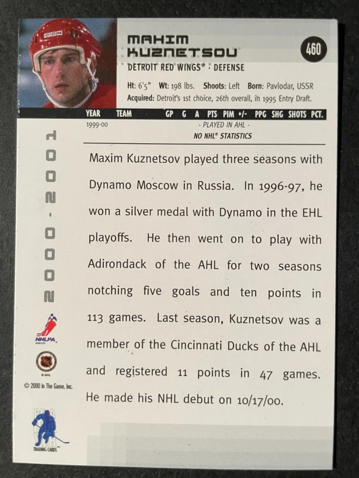 Maxim KUZNETSOV 2000-01 In The Game Be A Player Memorabilia #460 Detroit - Image 2 of 2