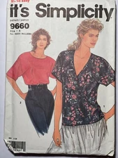 New Uncut FF Size 10- 20 Misses Pullover Tops Sewing Pattern, Simplicity 9660