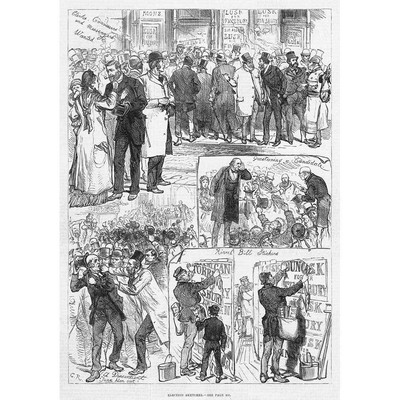 BRITISH GENERAL ELECTION Candidate Questions, Rival Bill Posters - Old Print 1880
