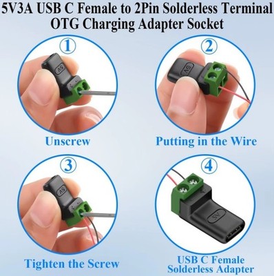 USB Type-C Adapter 2 Pin Adapter Quick Connector for Charging Cable Female Angle