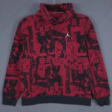 Nike Air Jordan Essentials Hoodie Mens Large Red Black AOP Pullover DA9814-687