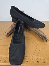 VIVAIA Melody Size US9/EUR41 Black Ribbed Cloth Pro Square Toe Heels Pumps EUC