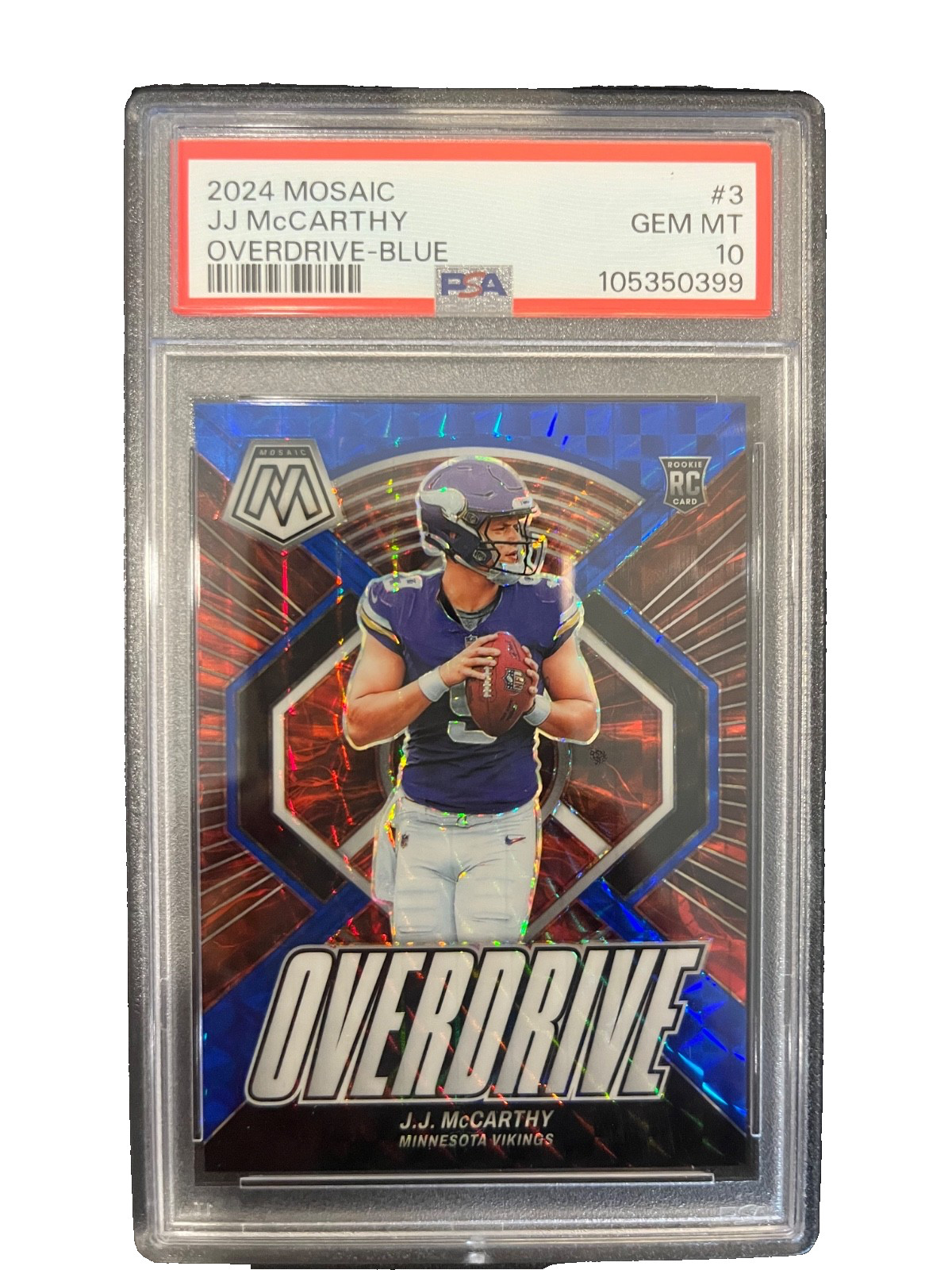 2024 Mosaic JJ McCarthy Overdrive Blue #3 /99 Vikings PSA 10