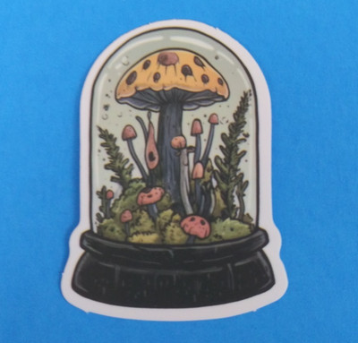 Toadstools Growing Inside Glass Jar Sticker 2.38'' x 1.58'' (T)