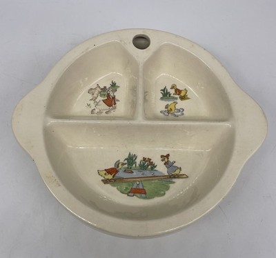 1946 Excello Ducks Three Section Children s Warming Plate Dish Collectible